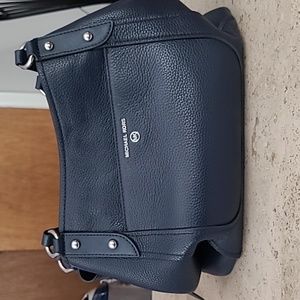 Navy Molly Large Pebble Embossed Leather Shoulder Tote Bag